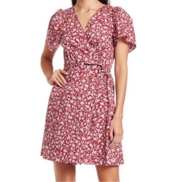 Floral Red Wrap Dress - Picture 1 of 8